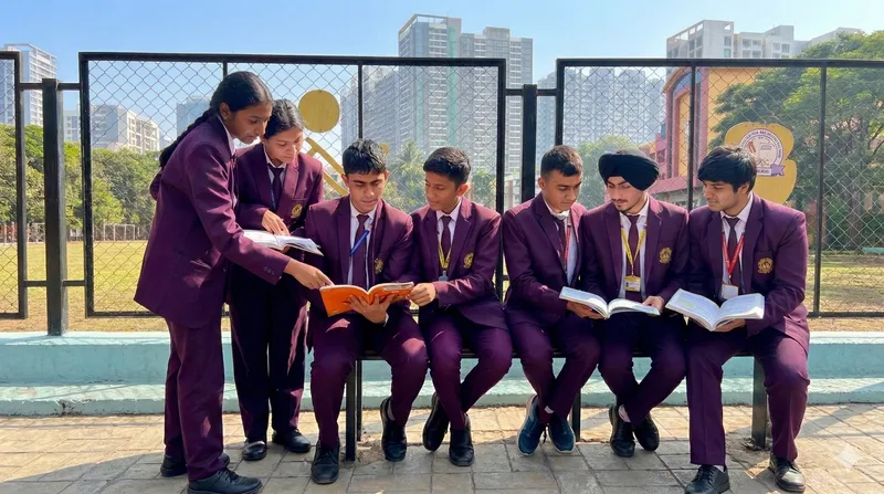 Students reading together on the school lawn